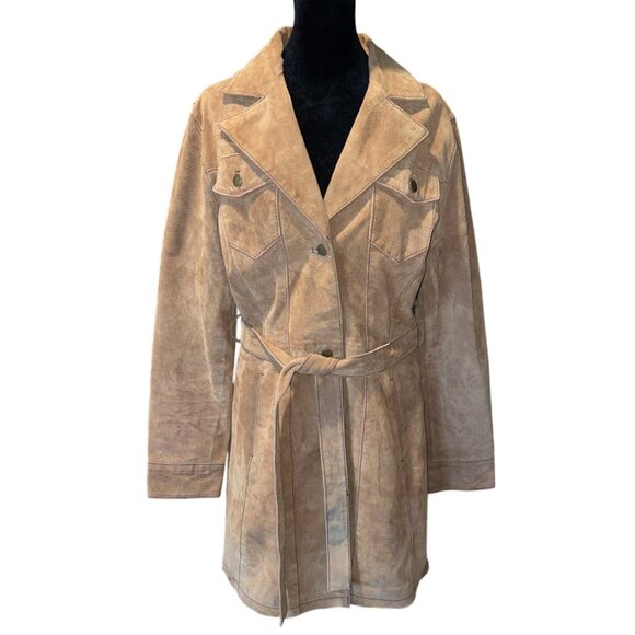 Vintage 90s y2k Wilsons Suede Leather Maxima Tan Blazer Button Down Midi Coat M - Picture 14 of 14